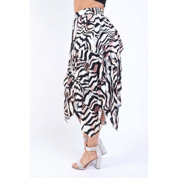 Women's Unique Daily wear Zebra Print Layered Draping Midi Skirt Zebra S M L - Picture 5 of 12